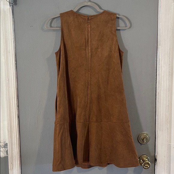 J. Crew Faux Suede Drop Waist Mini Dress Brown Sleeveless Western Size 0 - Picture 10 of 11